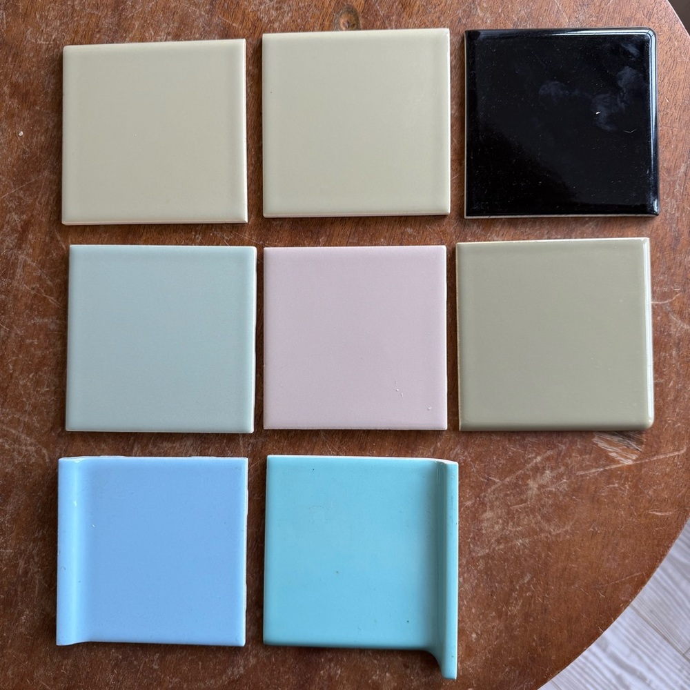 1950 1960 Replacement Tiles Blue Green Tan Black 4 3/8” Vintage